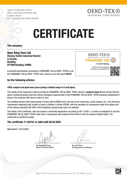 Certificate OEKO - TEX